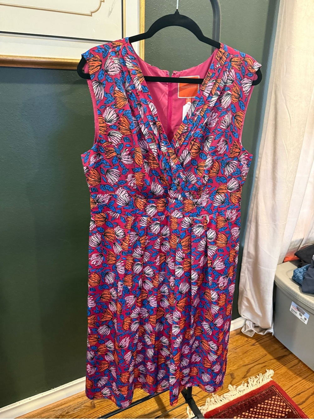 ModCloth Pink Floral V-Neck Midi Dress